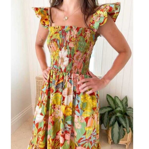 NEW Cara Cara Ruby Midi Dress XS/Small Newberry Tropic Clay Floral Cotton Causal - Picture 5 of 13